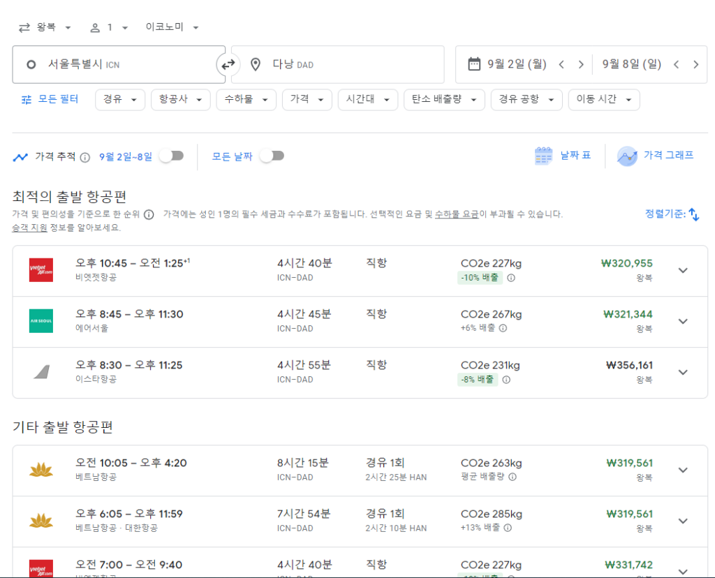 구글 플라이트를 활용한 최저가 항공권 찾기 2 구글 플라이트 이미지2