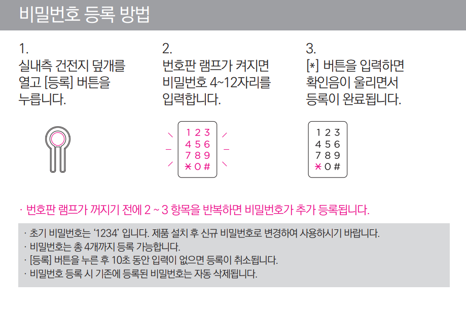 솔리티 도어락 비밀번호 변경 방법 및 초기화 방법 1 솔리티 도어락 비밀번호 변경방법 이미지